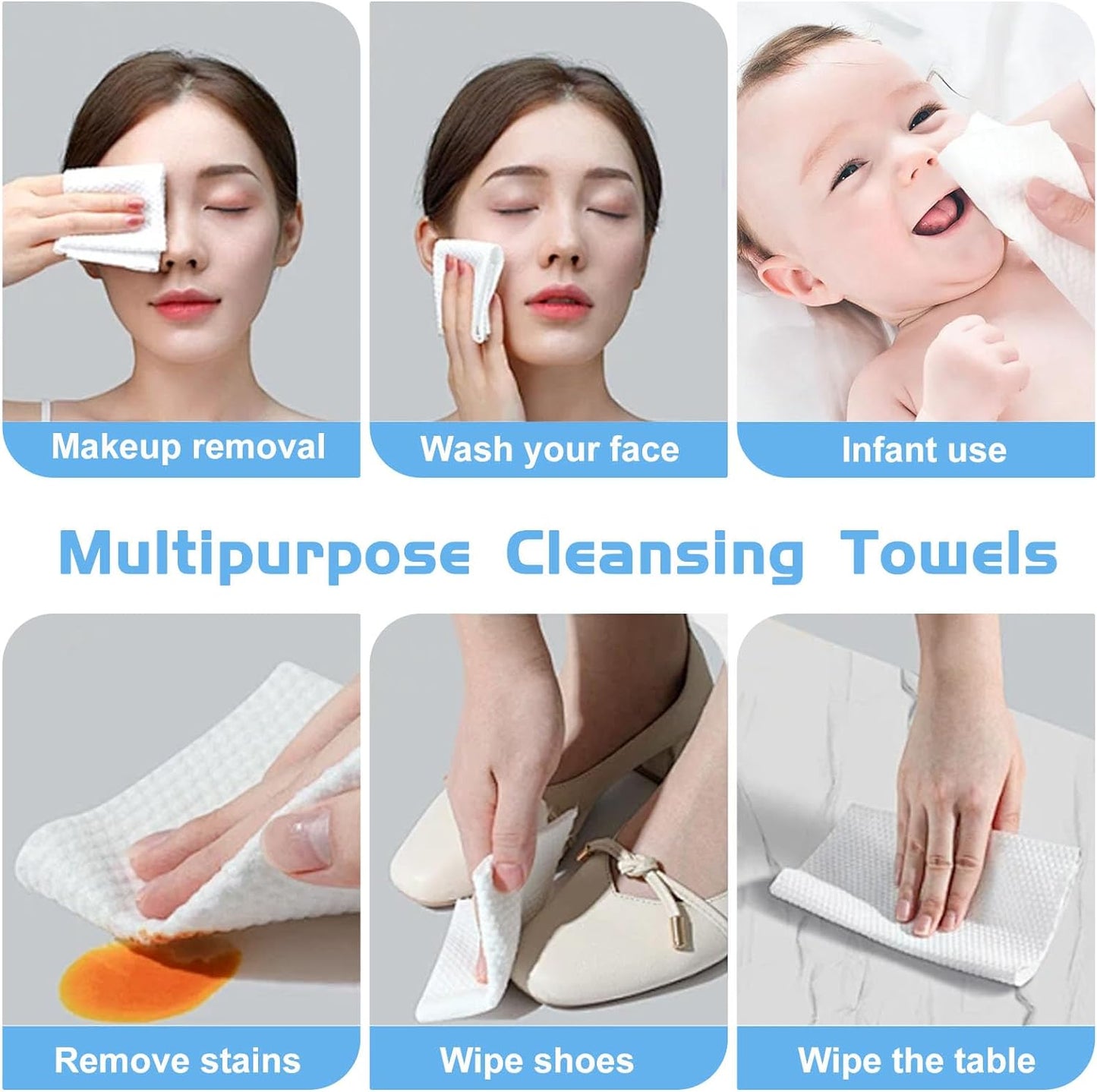 Cotton Facial Dry Wipes 100 Count Tissue,Multi-Purpose for Skin Care, Make-Up Wipes, Face Wipes and Facial Cleansing