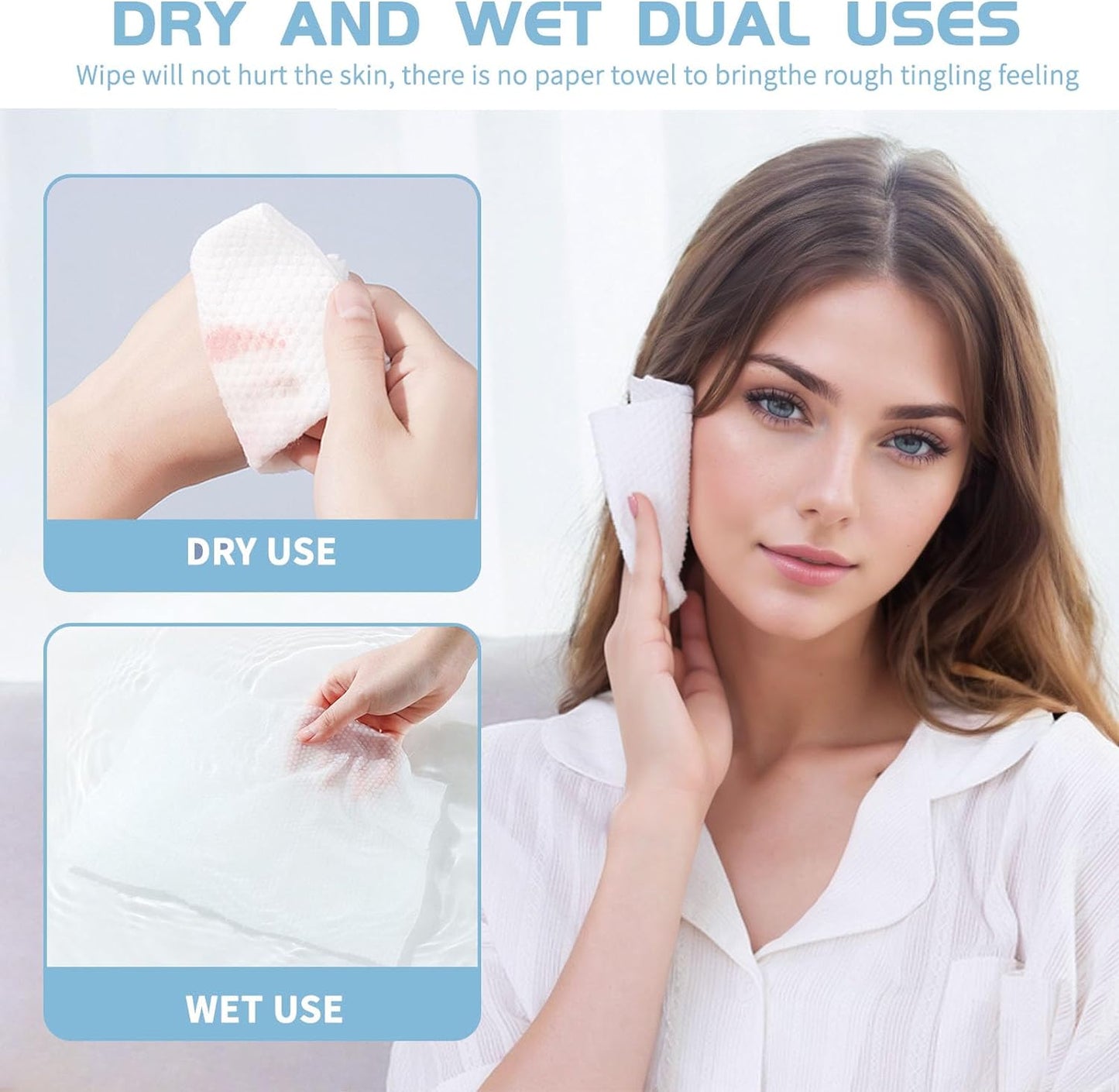 Cotton Facial Dry Wipes 100 Count Tissue,Multi-Purpose for Skin Care, Make-Up Wipes, Face Wipes and Facial Cleansing