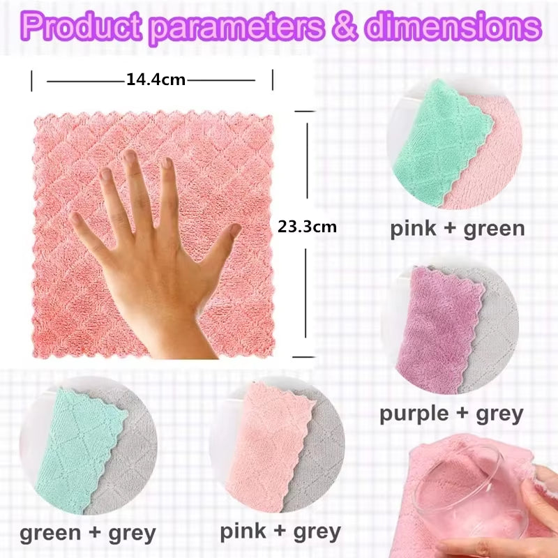 LMETJMA 10Pcs Kitchen Cloth Dish Towels Super Absorbent Coral Velvet Dishtowels Nonstick Oil Washable Fast Drying JT224