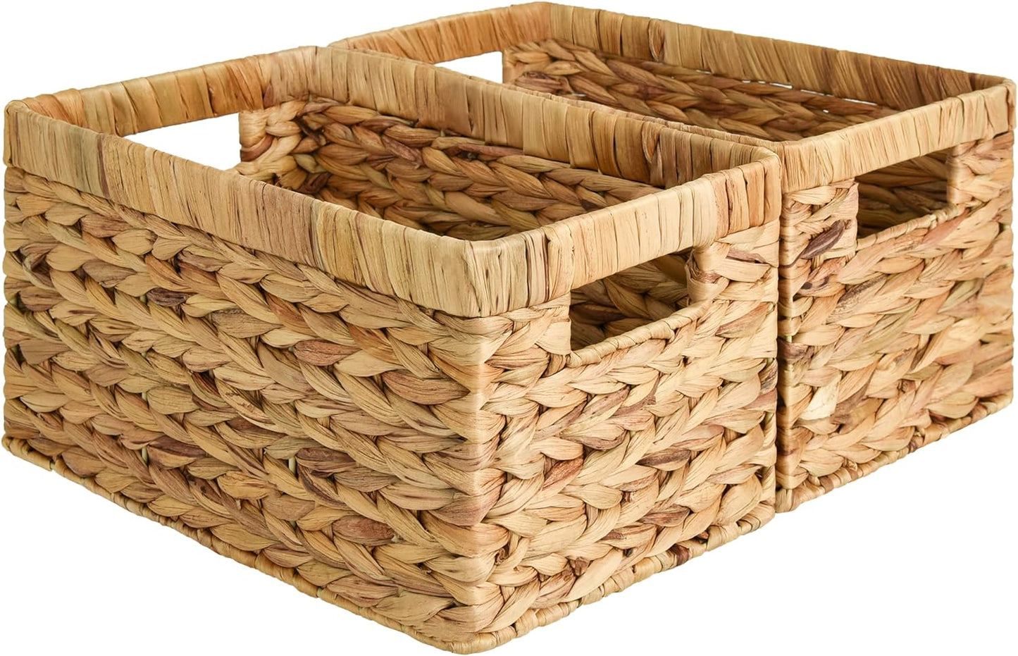 Large Wicker Storage Baskets with Handles.Natural Water Hyacinth Organiser for Shelves, Pantry & Bathroom