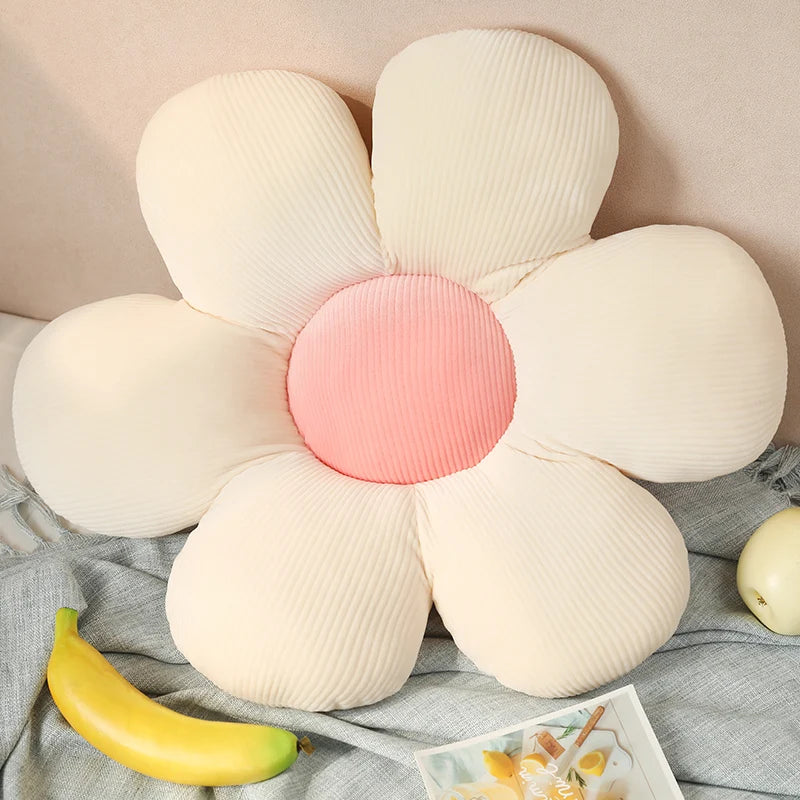 Pink Flower Cushion for Bedroom & Bay Window. Soft Six Petal Pillow