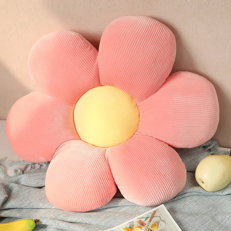 Pink Flower Cushion for Bedroom & Bay Window. Soft Six Petal Pillow