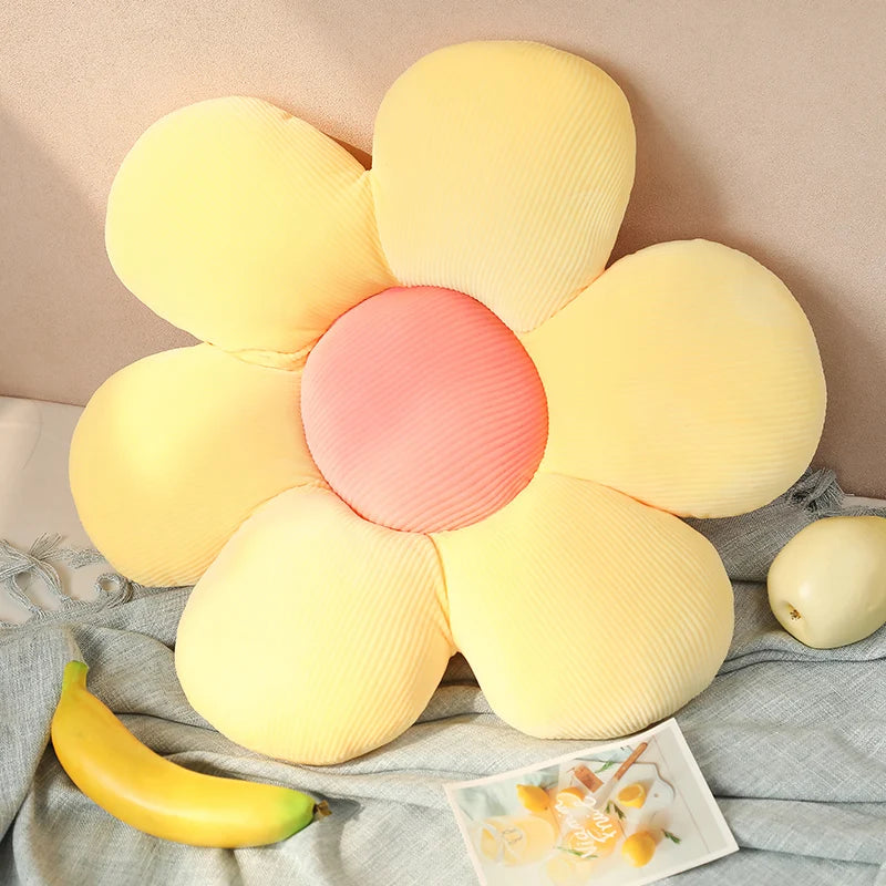 Pink Flower Cushion for Bedroom & Bay Window. Soft Six Petal Pillow