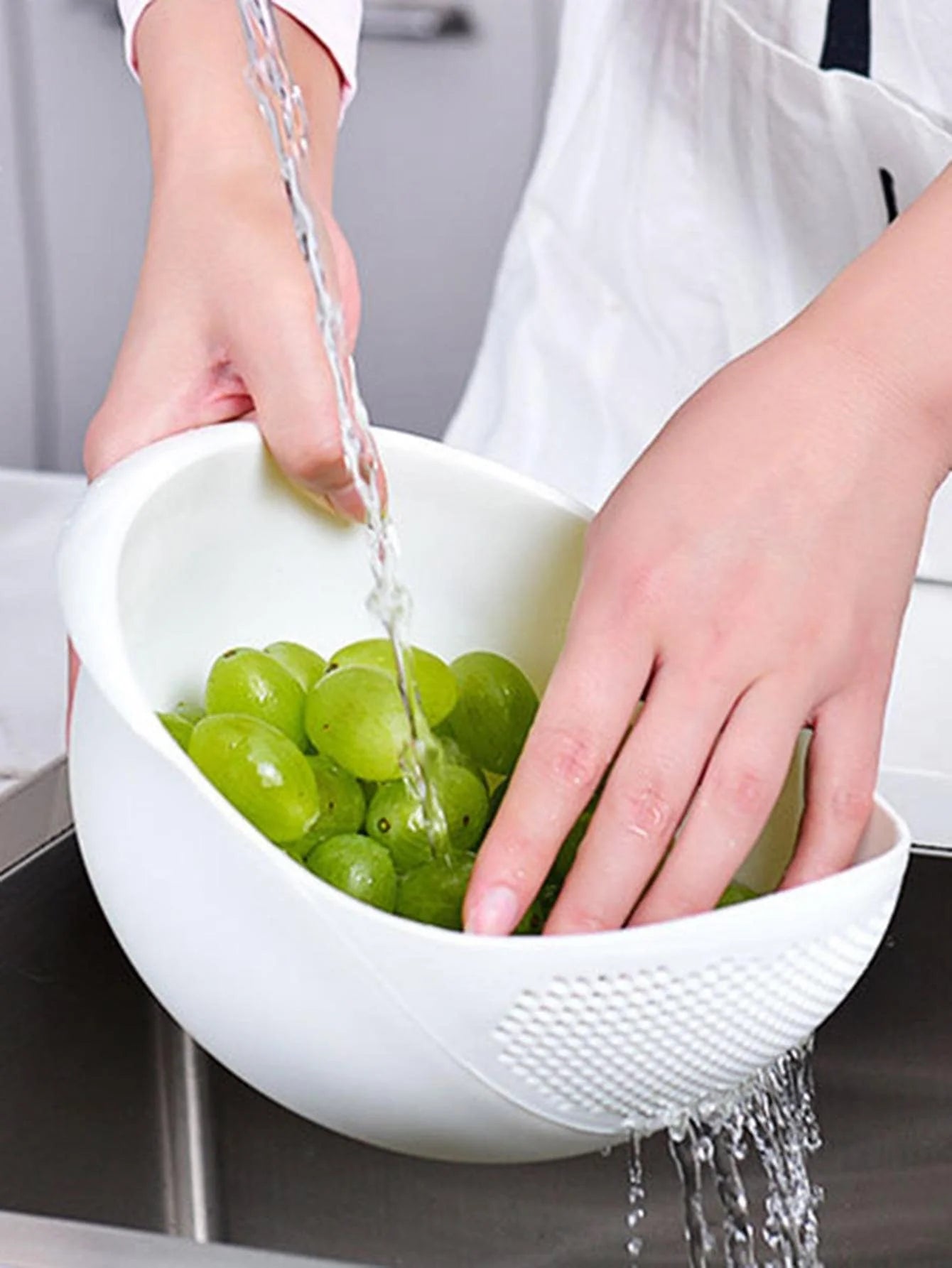 Colander Rice & Fruit Drain Basket with Handle, Kitchen Washing Bowl Organiser