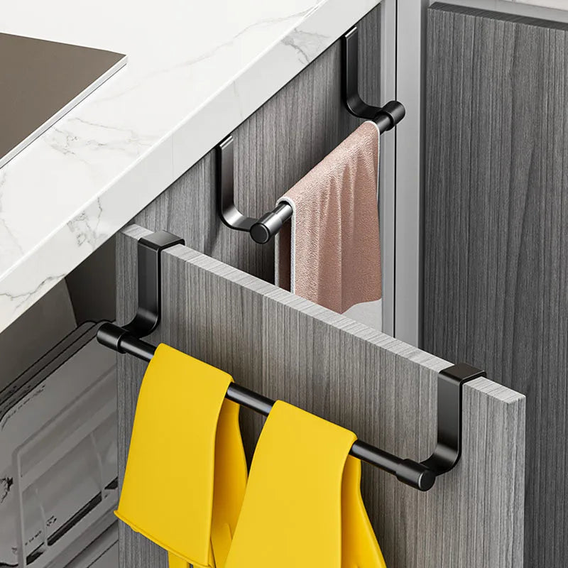 Over Cabinet Towel Rack Kitchen Organiser – No Drill Hanging Dishcloth & Sponge Holder