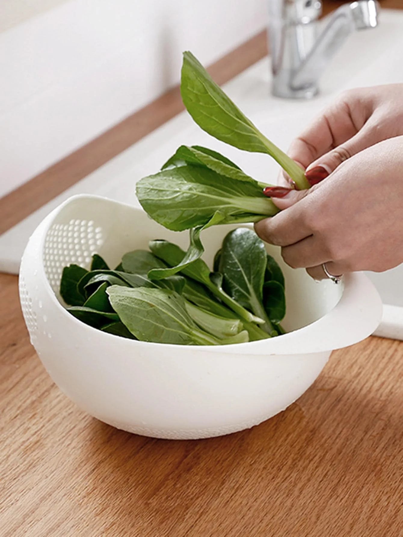 Colander Rice & Fruit Drain Basket with Handle, Kitchen Washing Bowl Organiser