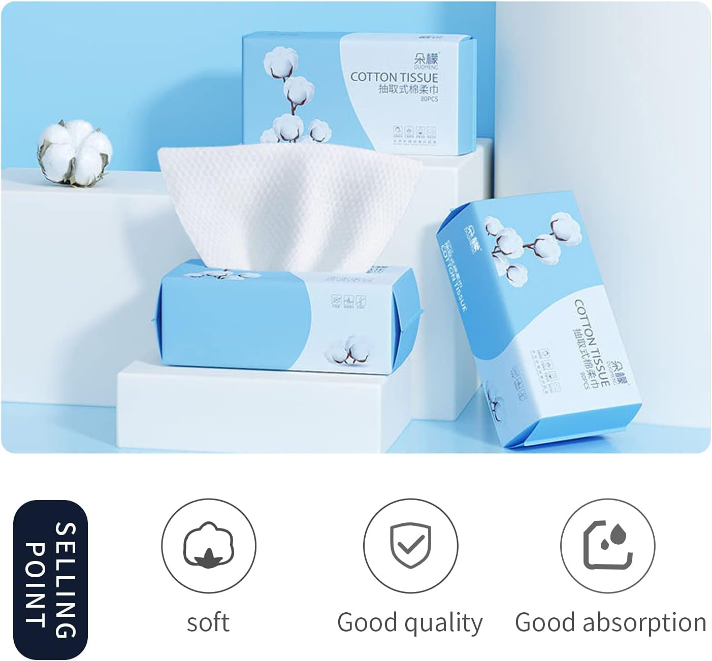 Cotton Facial Dry Wipes 100 Count Tissue,Multi-Purpose for Skin Care, Make-Up Wipes, Face Wipes and Facial Cleansing