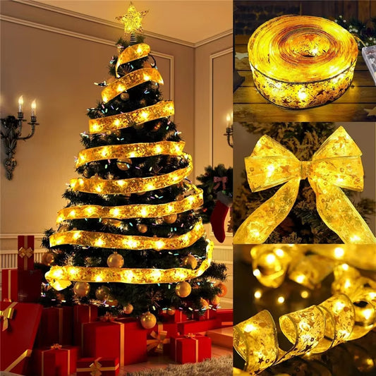 Christmas Bow Decoration LED Ribbon Fairy for Home.
