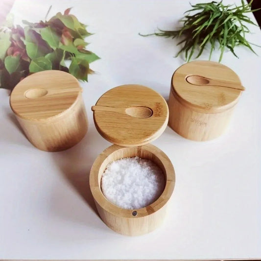 Bamboo Seasoning Jar Set – Wooden Salt, Pepper, Sugar, and Spice Containers with Lids