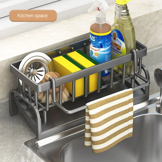 Kitchen Sink Storage & Draining Rack – Holds Sponges, Cloths, and Detergent