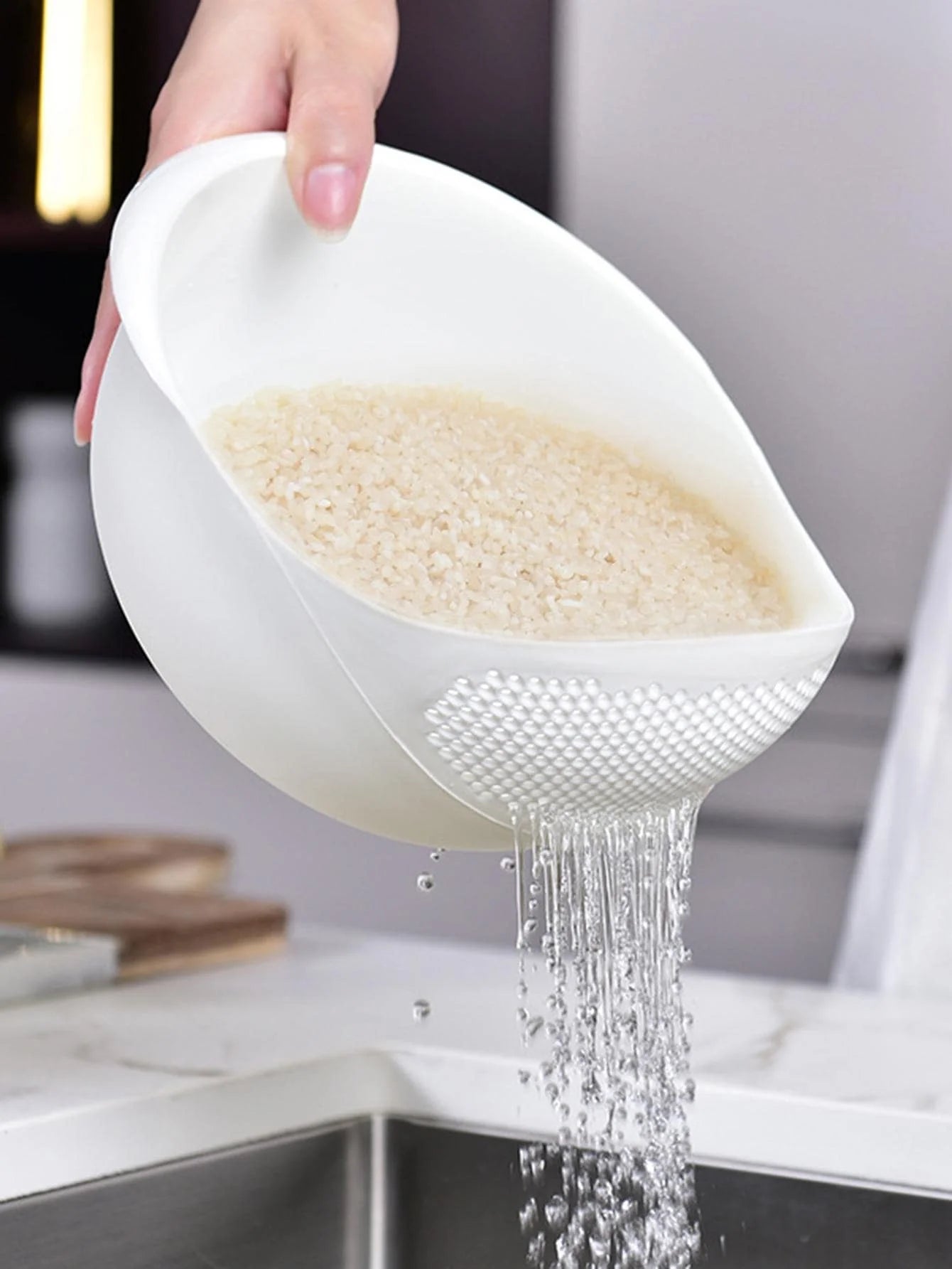 Colander Rice & Fruit Drain Basket with Handle, Kitchen Washing Bowl Organiser