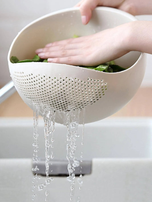 Colander Rice & Fruit Drain Basket with Handle, Kitchen Washing Bowl Organiser