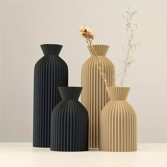 Black/Khakli Boho Plastic Vase – Decorative Centrepiece for living room